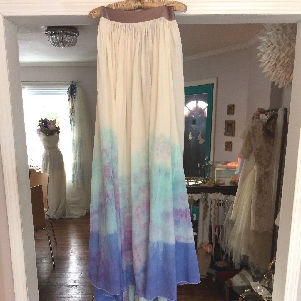 Organic Ombre Dyed Peacock Colors Wedding Skirt
